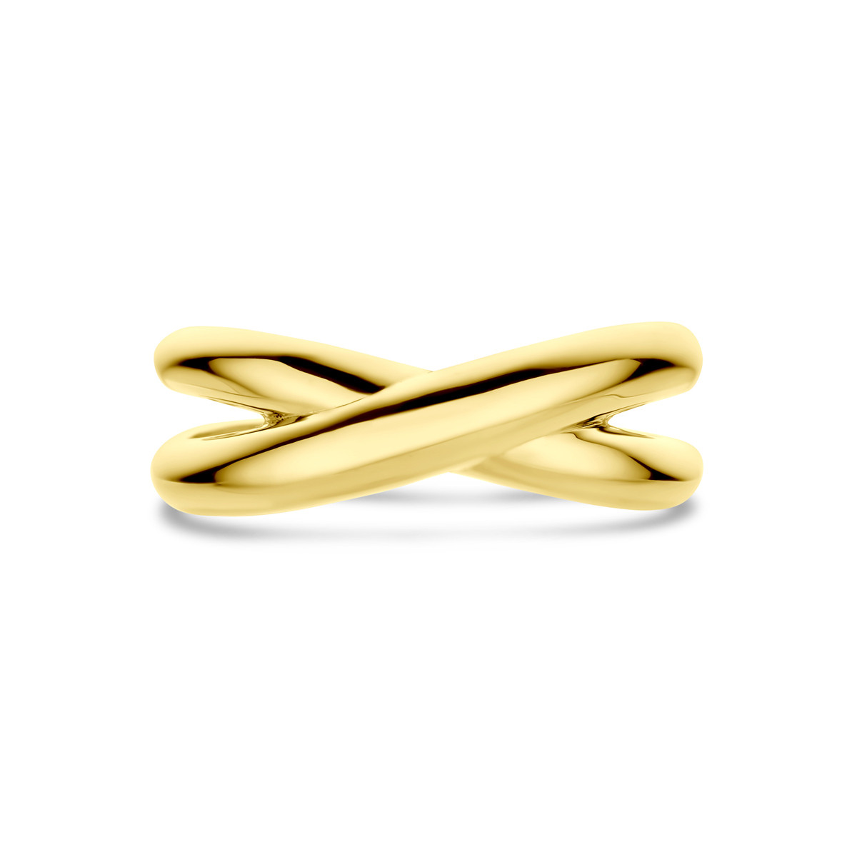 14-karaat gouden ring met kruisende lijnen glanzend afgewerkt 6.5 mm breed