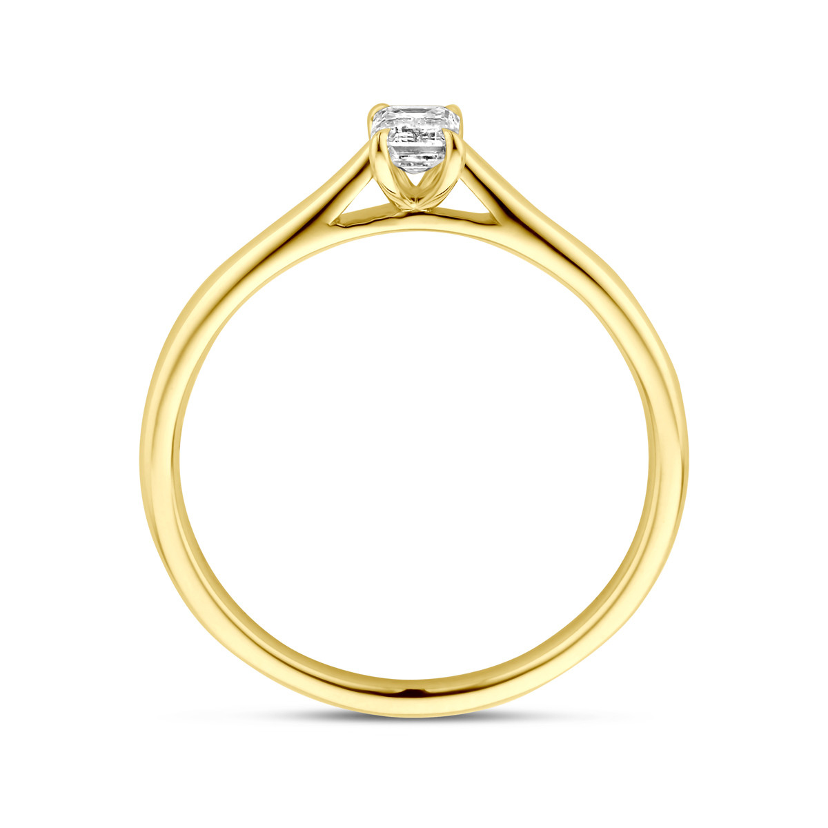 14-karaat gouden ring met lab grown diamant 0.25 crt emerald cut 3.5 mm breed