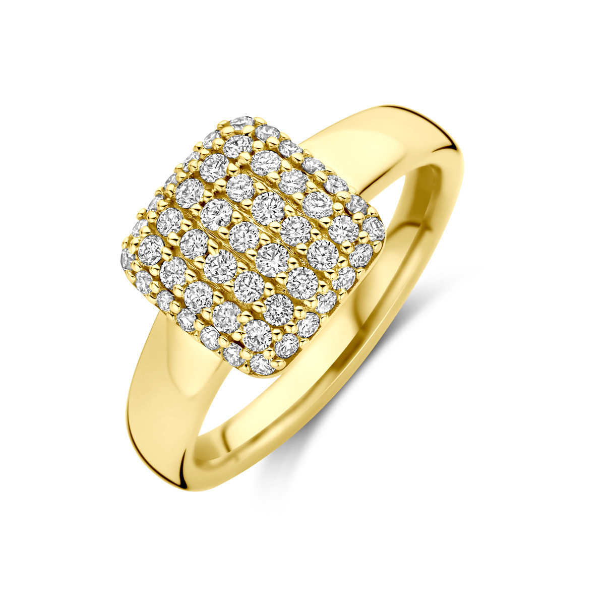 14-karaat gouden ring met lab grown diamanten 0.50 crt in vierkant 10 mm breed