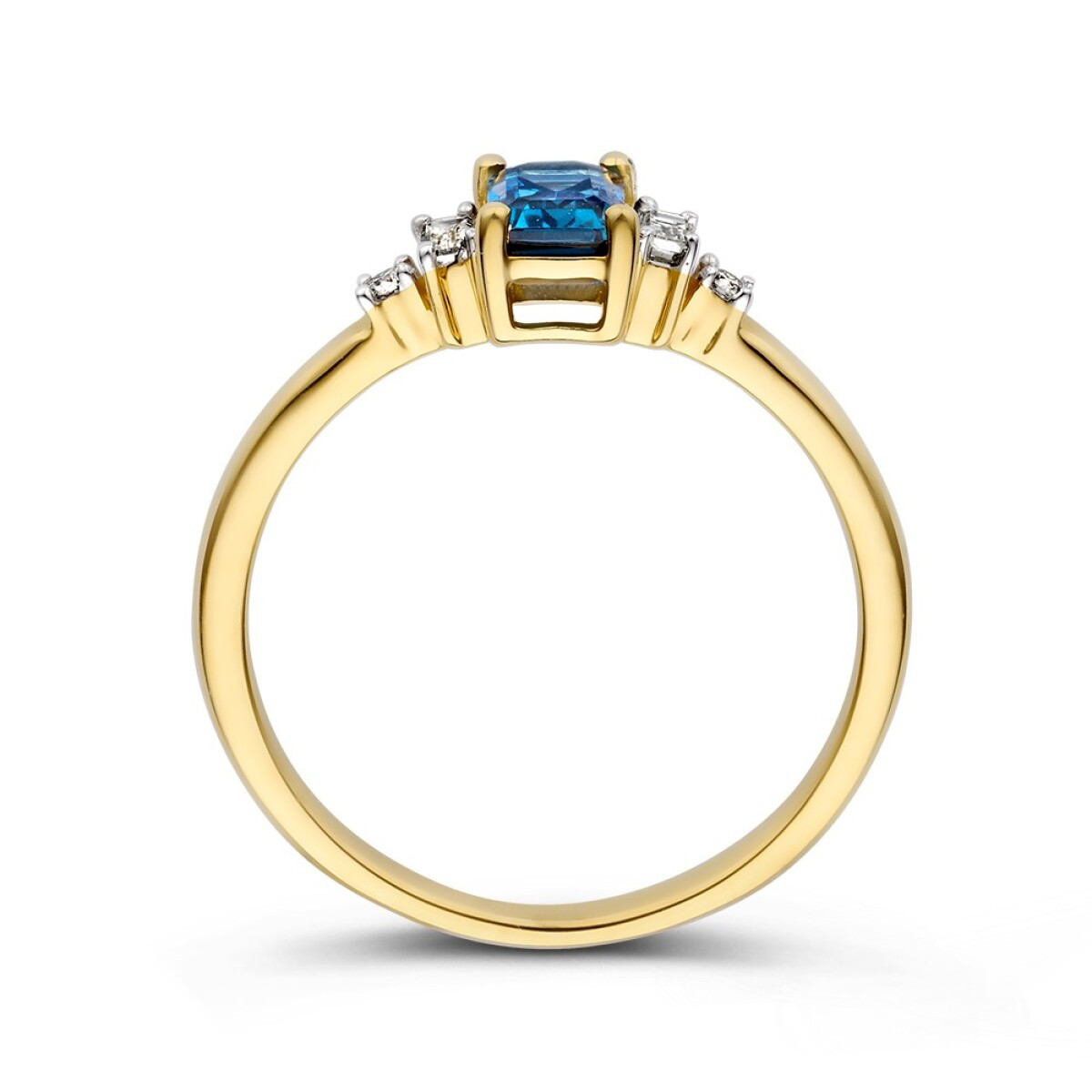 14-karaat gouden ring met London blue topaas 0.60 crt diamant 0.11 crt 6.5 mm breed