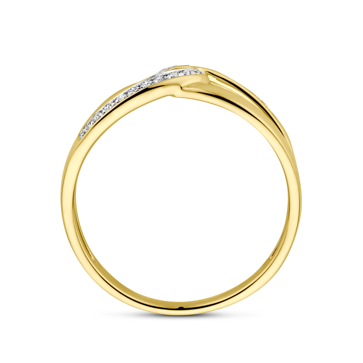 14-karaat gouden ring met lus en diamanten 0.06 crt pavé 6.5 mm breed