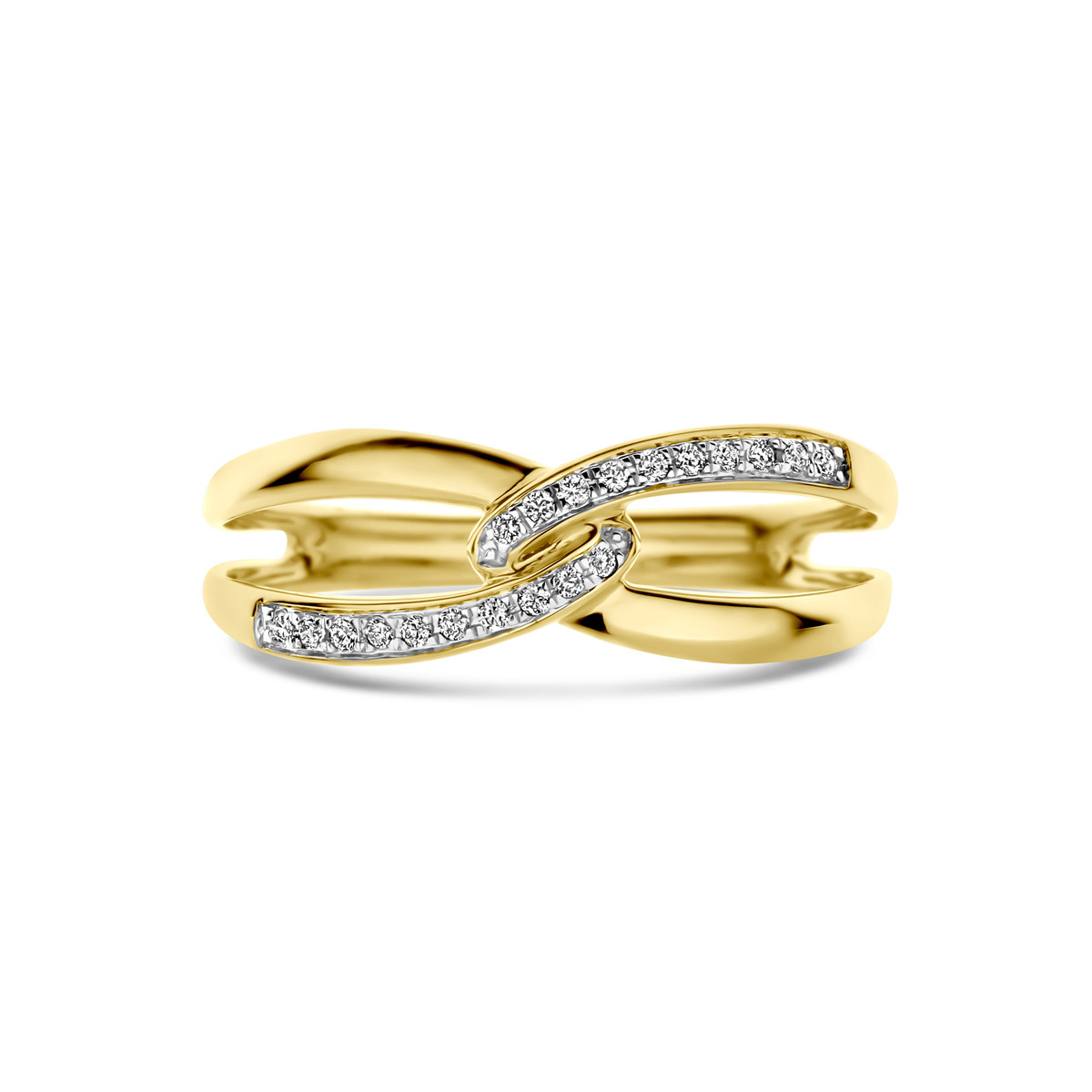 14-karaat gouden ring met lus en diamanten 0.06 crt pavé 6.5 mm breed
