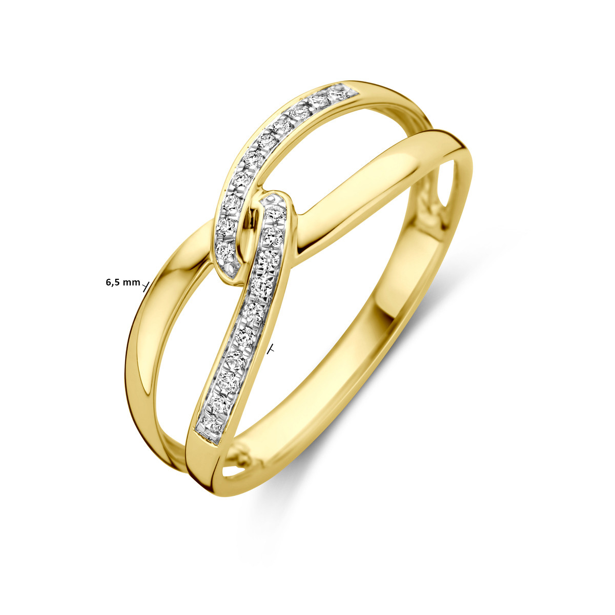 14-karaat gouden ring met lus en diamanten 0.06 crt pavé 6.5 mm breed
