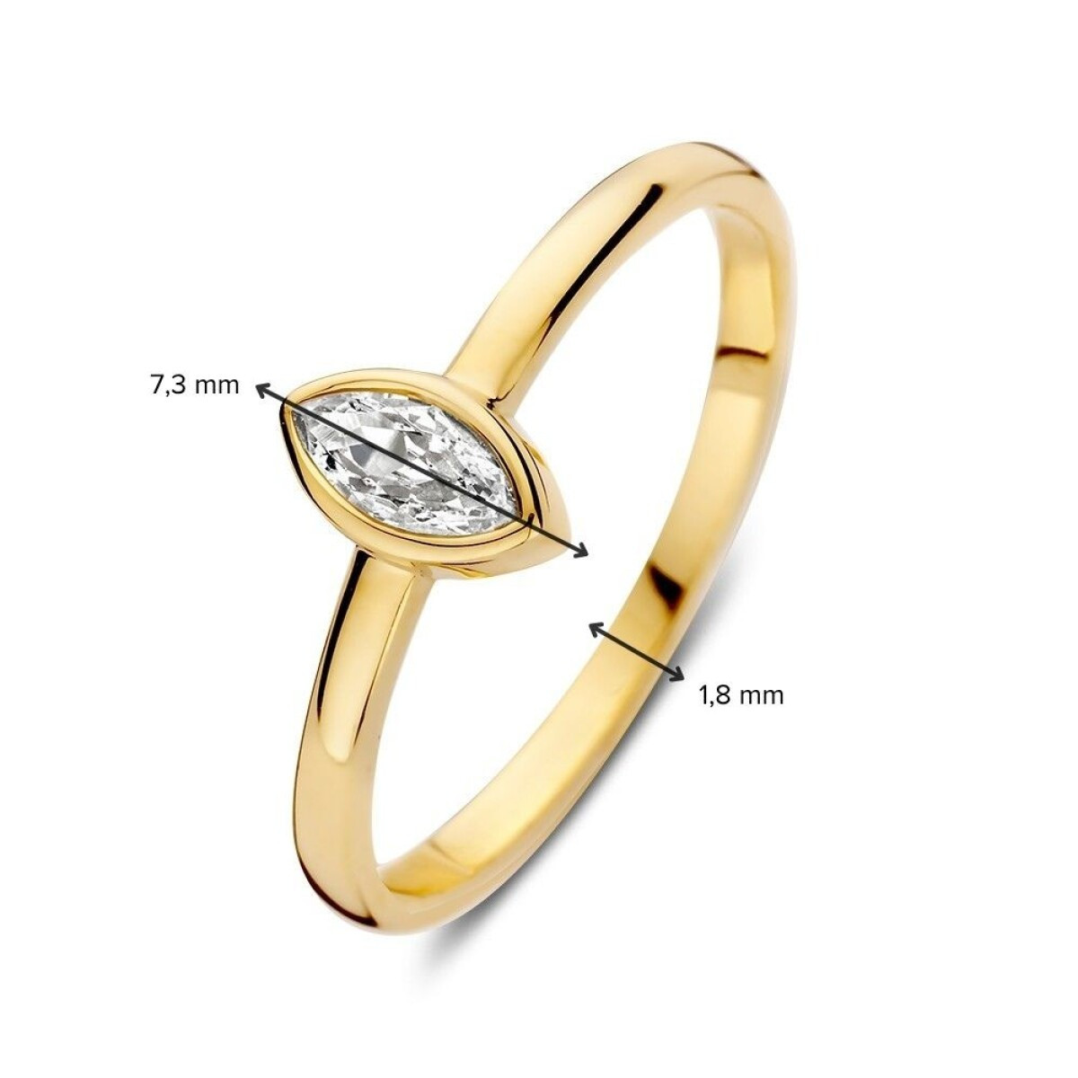 14-karaat gouden ring met markies geslepen zirkonia 7.3 mm breed