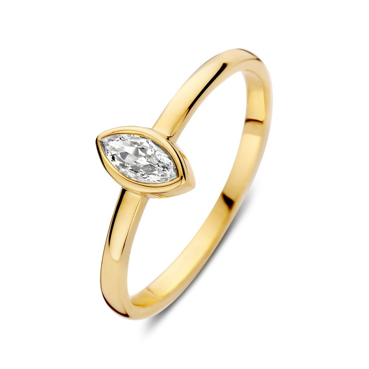 14-karaat gouden ring met markies geslepen zirkonia 7.3 mm breed