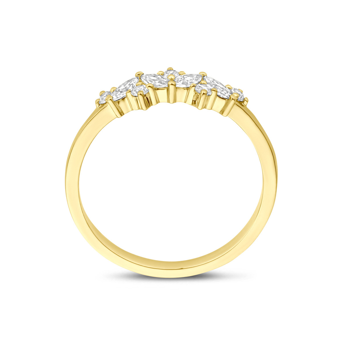 14-karaat gouden ring met marquise transparante zirkonia 5 mm breed