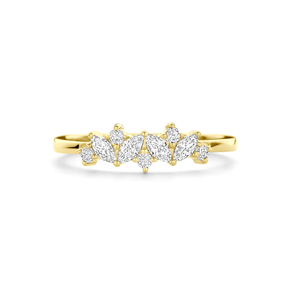 14-karaat gouden ring met marquise transparante zirkonia 5 mm breed