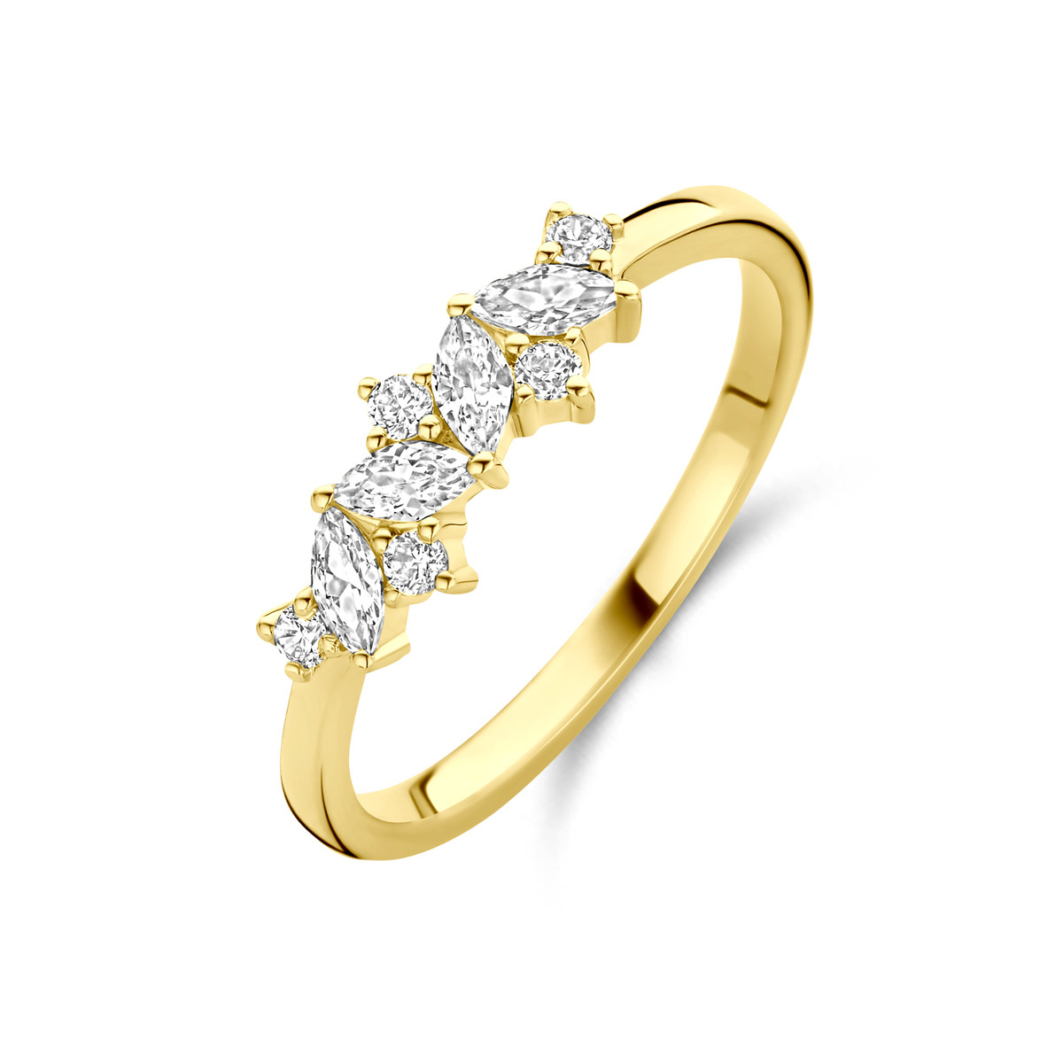 14-karaat gouden ring met marquise transparante zirkonia 5 mm breed