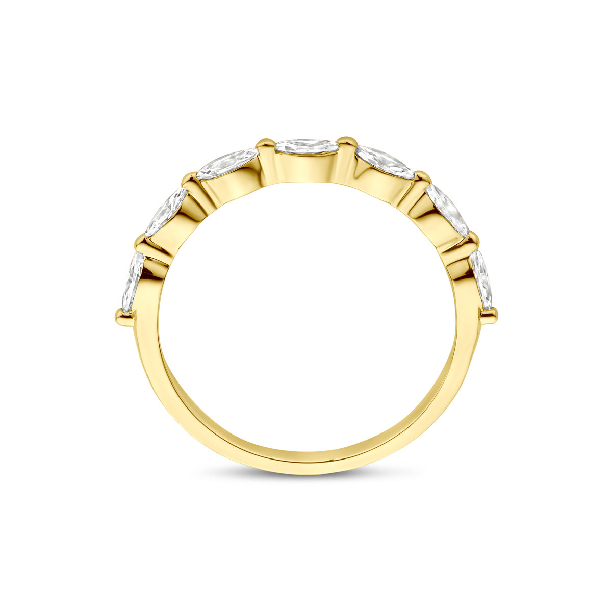 14-karaat gouden ring met marquise zirkonia in pavézetting 2 mm breed