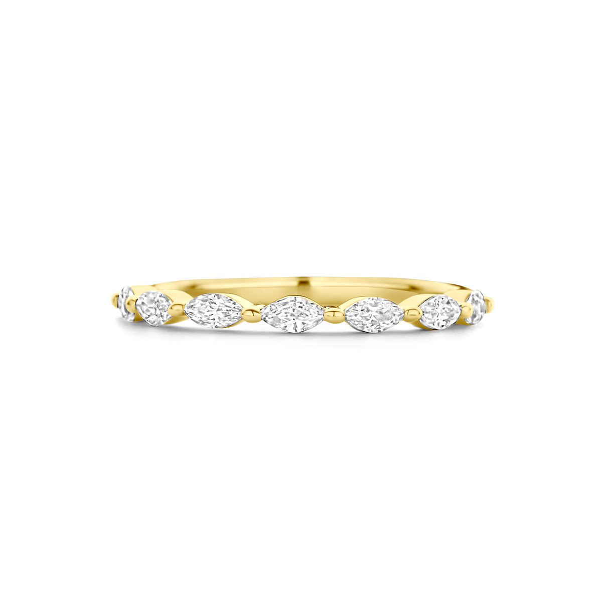 14-karaat gouden ring met marquise zirkonia in pavézetting 2 mm breed