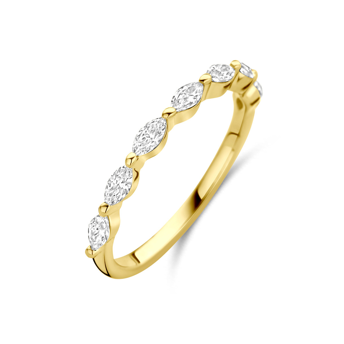 14-karaat gouden ring met marquise zirkonia in pavézetting 2 mm breed