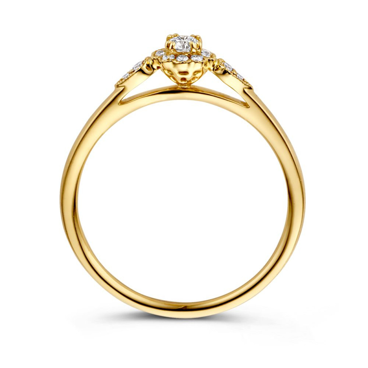 14-karaat gouden ring met mooie diamanten bloem 0.21 crt