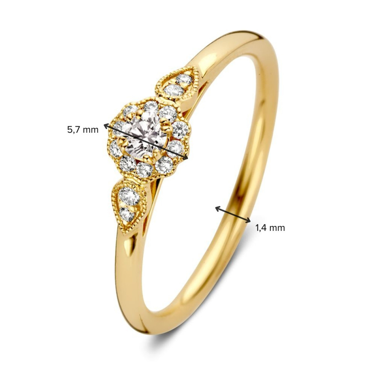 14-karaat gouden ring met mooie diamanten bloem 0.21 crt