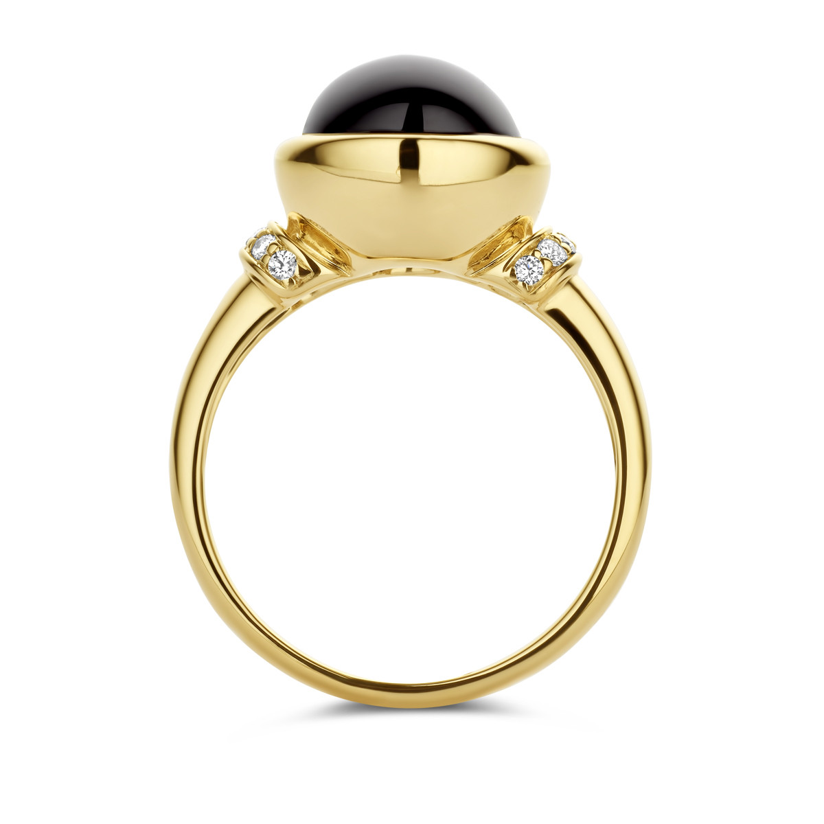 14-karaat gouden ring met onyx en diamanten 0.08 crt