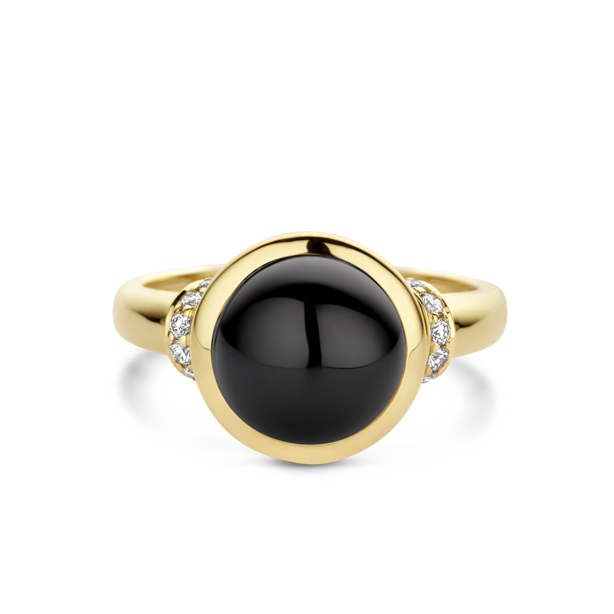14-karaat gouden ring met onyx en diamanten 0.08 crt