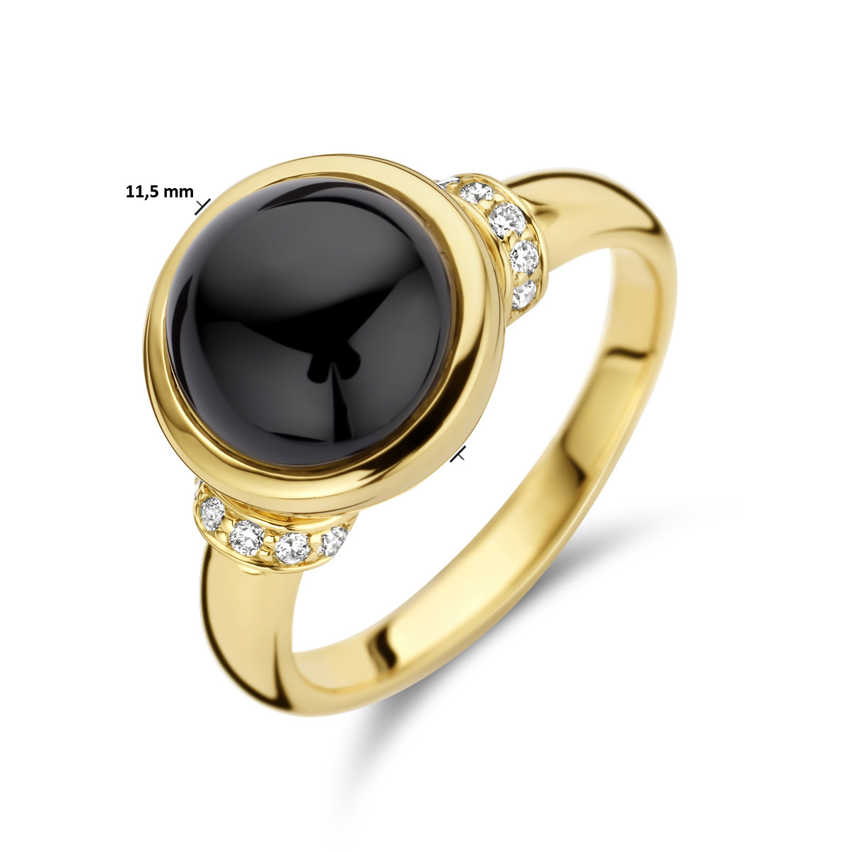 14-karaat gouden ring met onyx en diamanten 0.08 crt