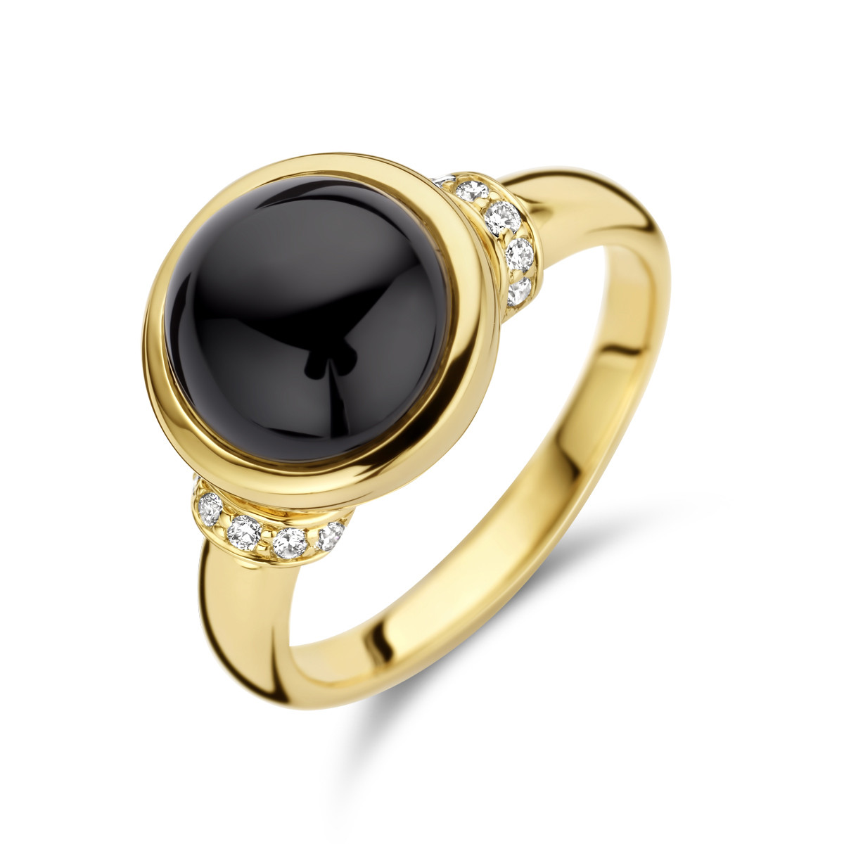 14-karaat gouden ring met onyx en diamanten 0.08 crt