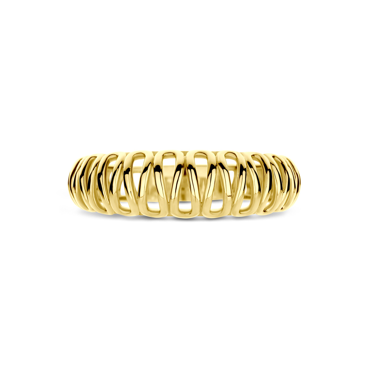 14-karaat gouden ring met opengewerkt patroon glanzend 6 mm breed