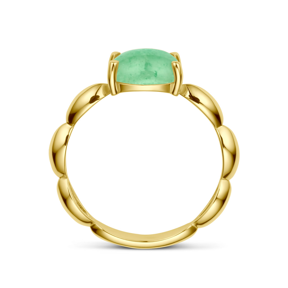 14-karaat gouden ring met ovale groene agaat