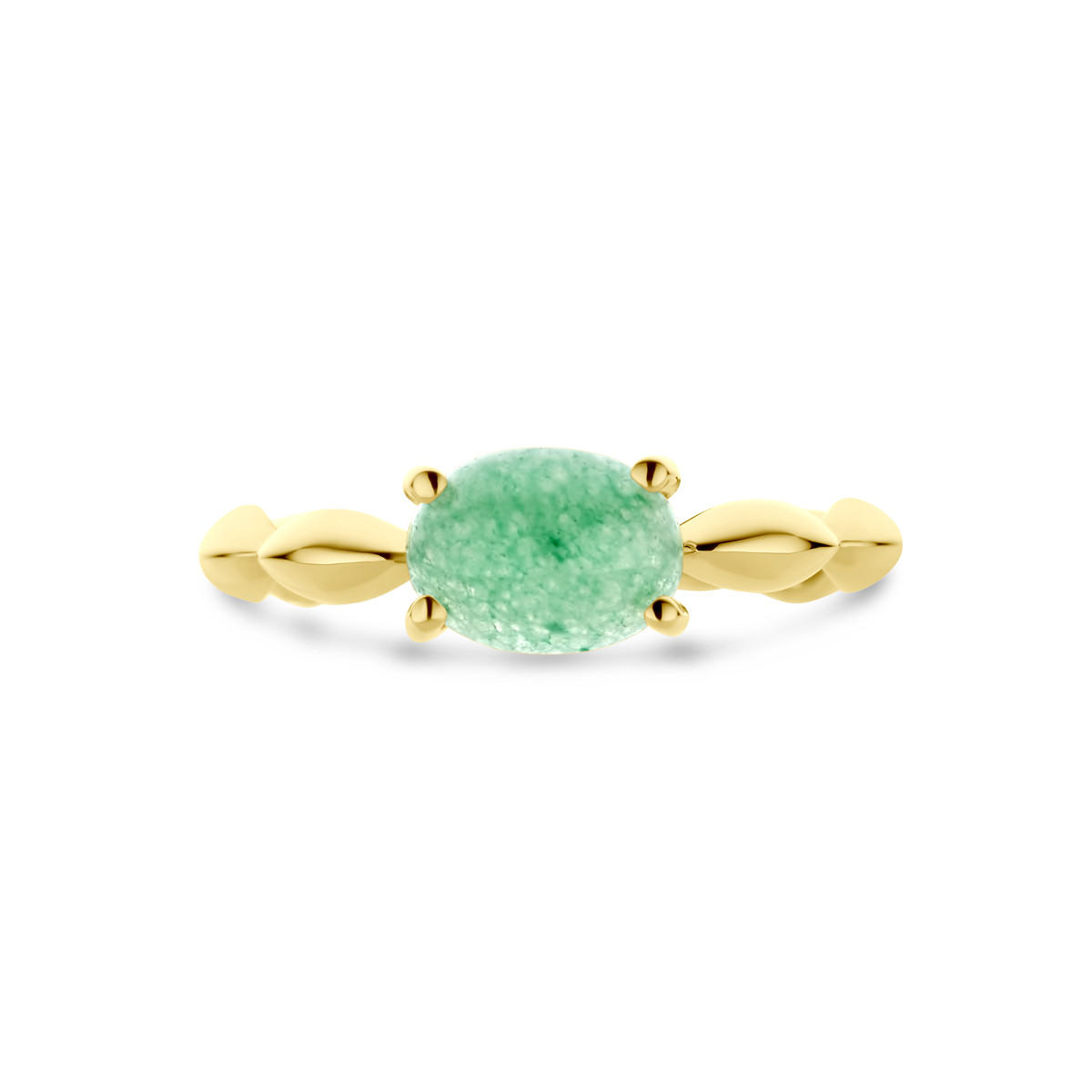 14-karaat gouden ring met ovale groene agaat