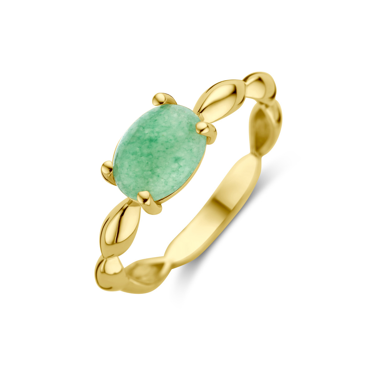 14-karaat gouden ring met ovale groene agaat
