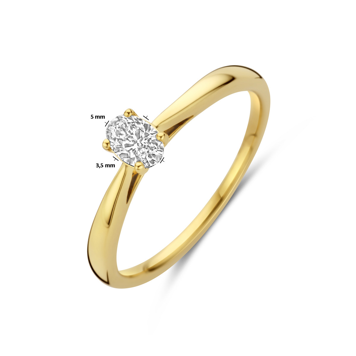 14-karaat gouden ring met ovale lab grown diamant 0.25 crt 5 mm breed
