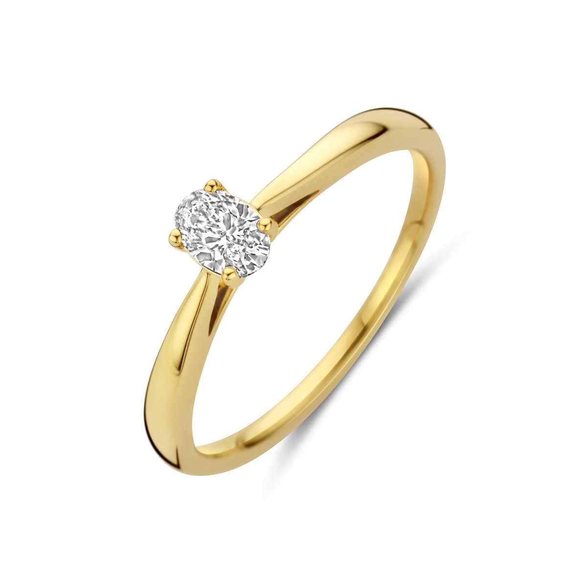 14-karaat gouden ring met ovale lab grown diamant 0.25 crt 5 mm breed