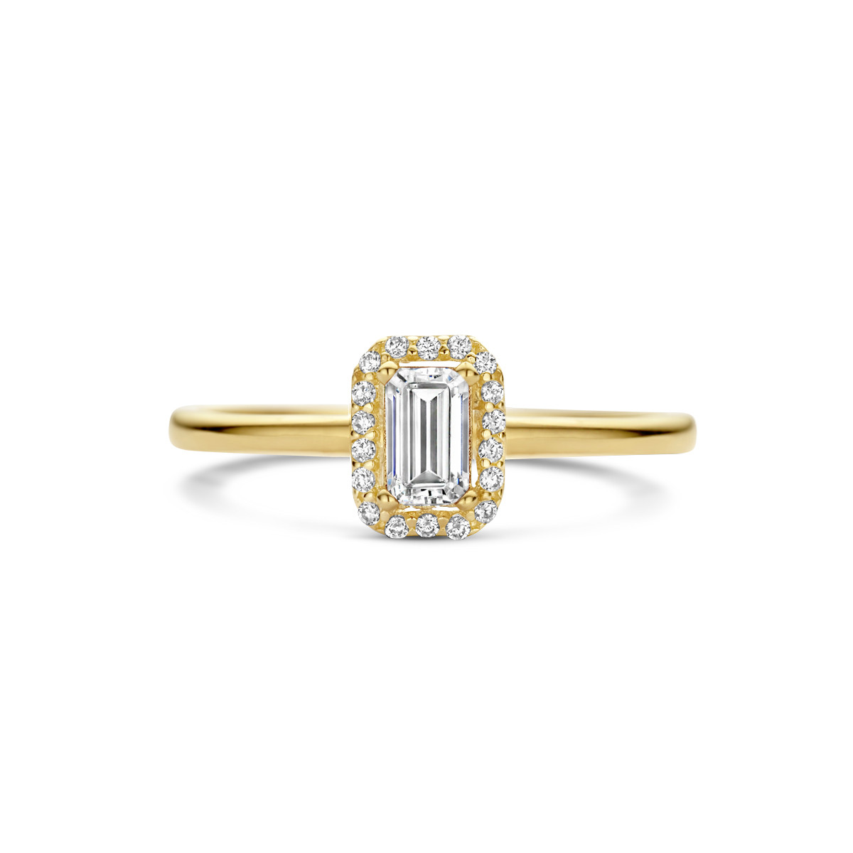 14-karaat gouden ring met rechthoekige zirkonia
