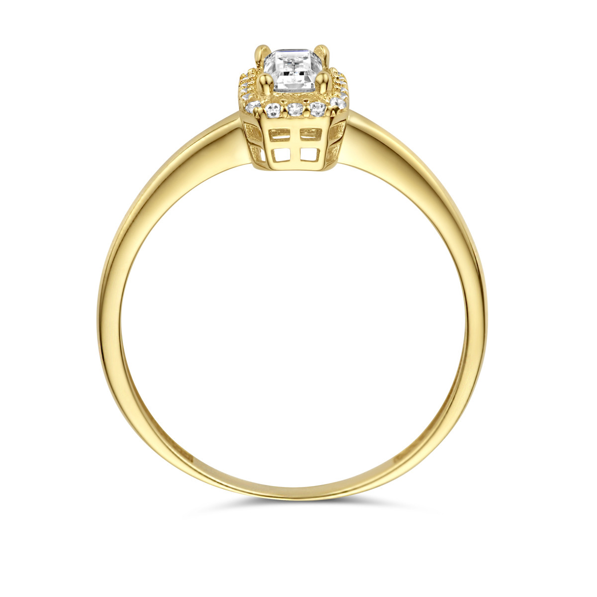 14-karaat gouden ring met rechthoekige zirkonia
