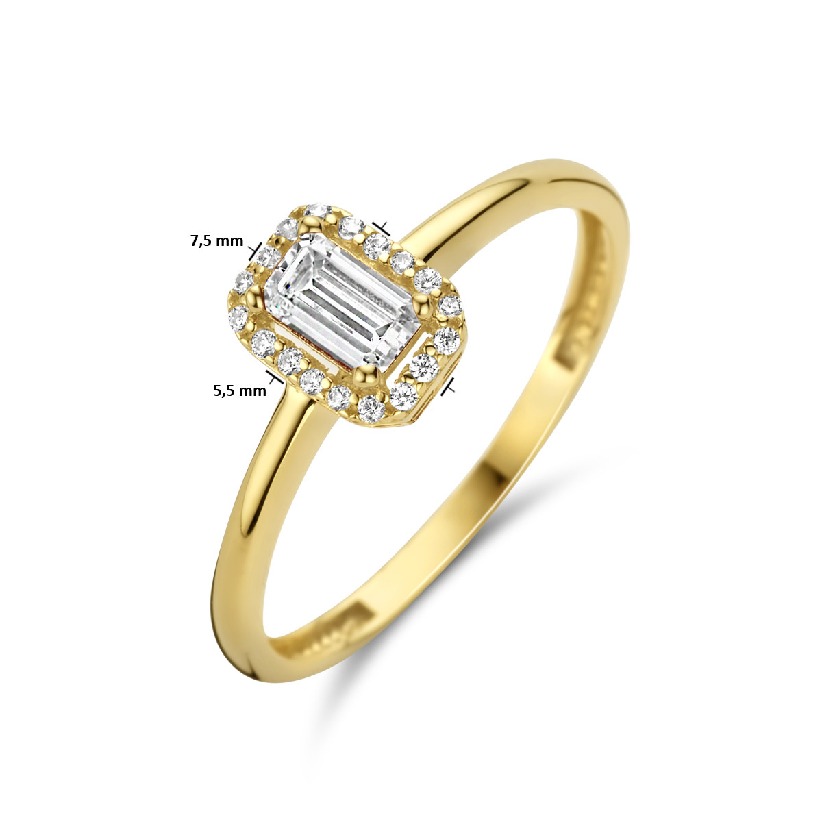14-karaat gouden ring met rechthoekige zirkonia