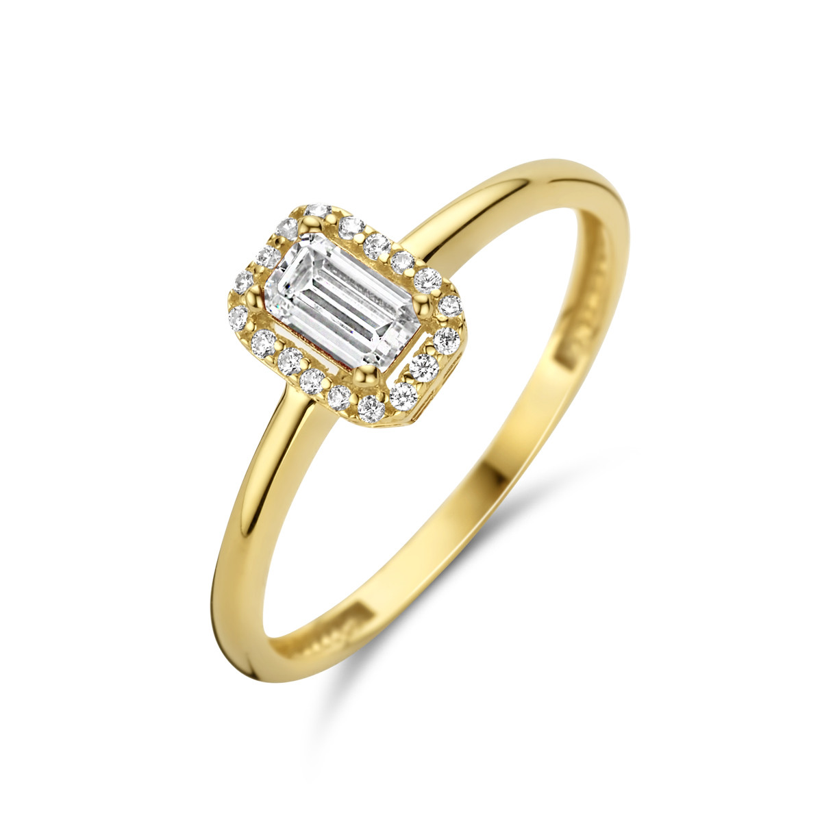 14-karaat gouden ring met rechthoekige zirkonia