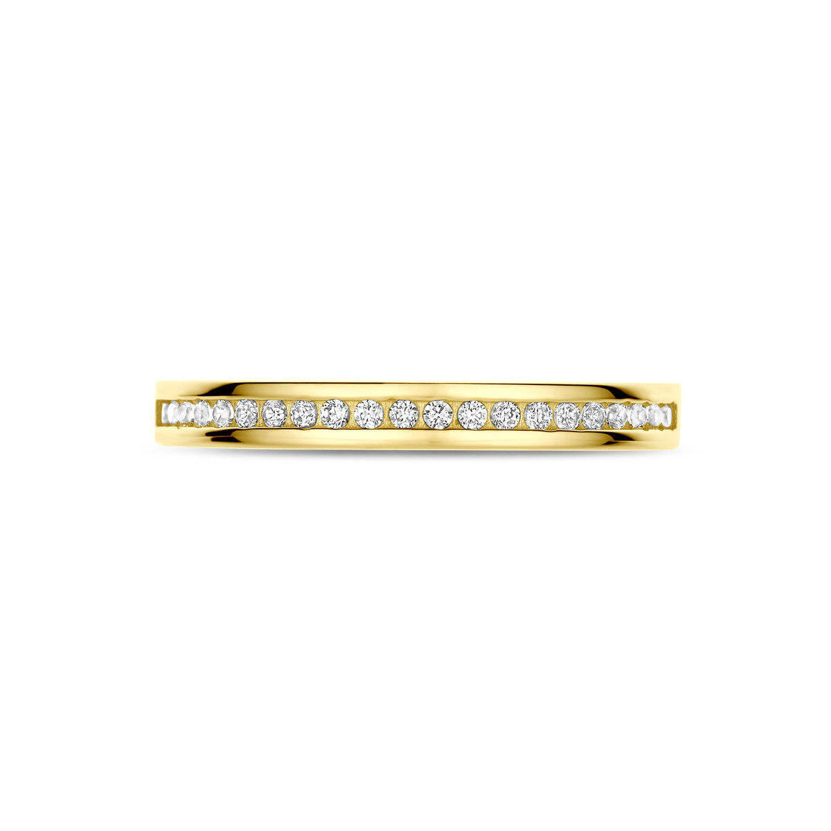 14-karaat gouden ring met rij zirkonia stenen in pavézetting 2.5 mm breed
