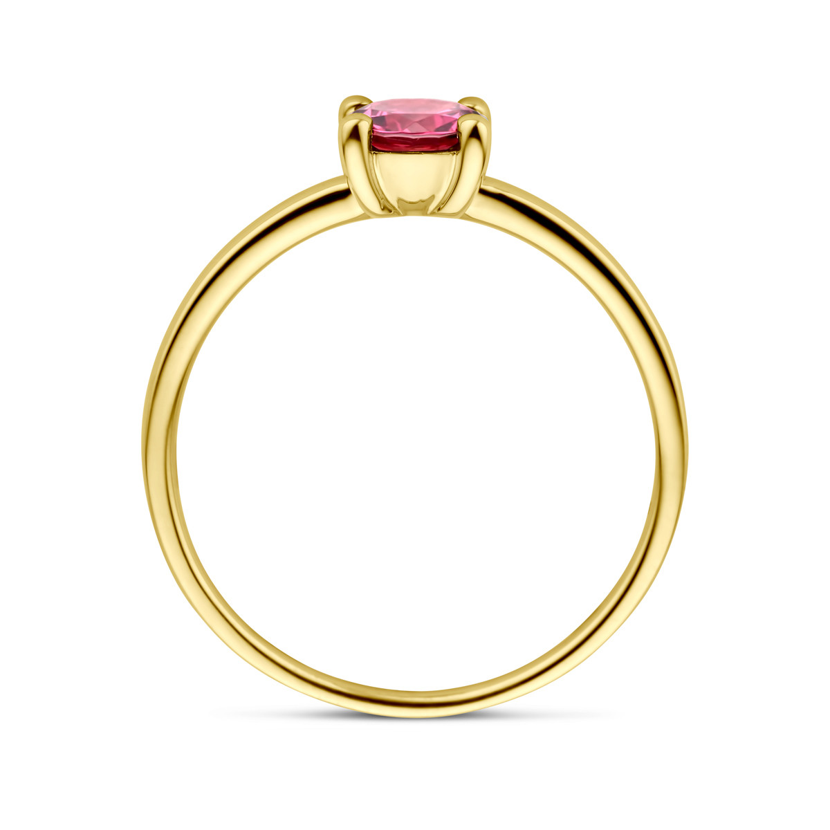 14-karaat gouden ring met ronde roze/rode rhodoliet