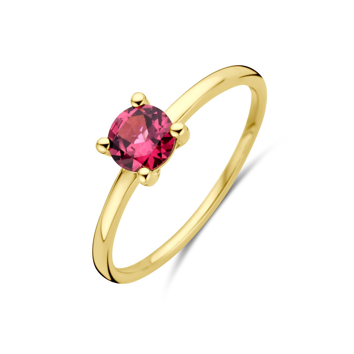 14-karaat gouden ring met ronde roze/rode rhodoliet