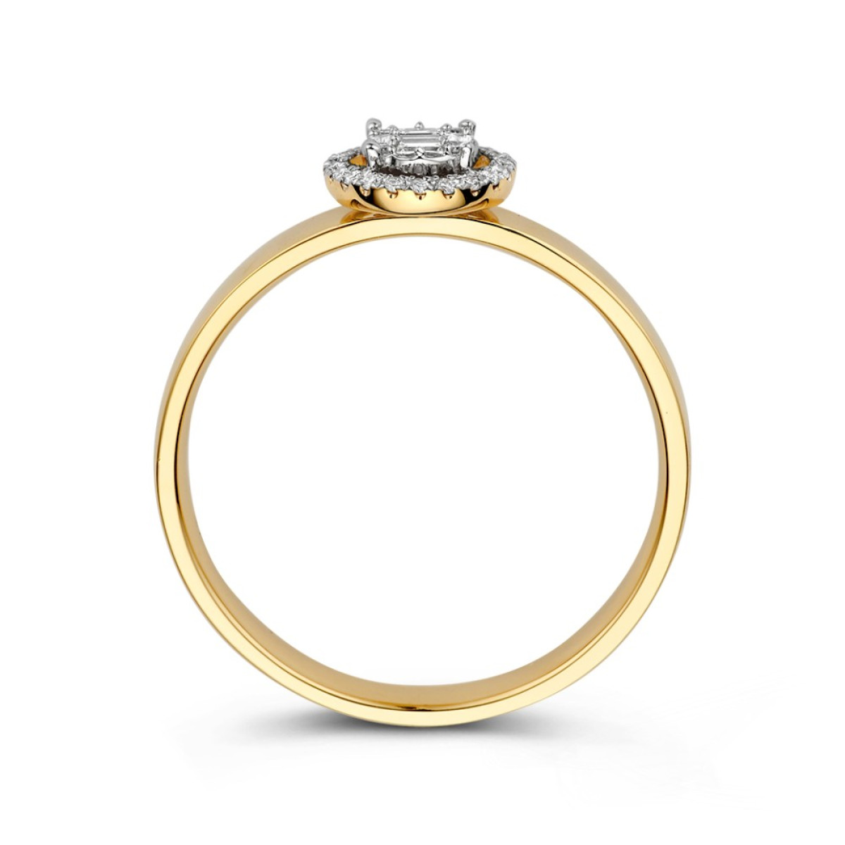 14-karaat gouden ring met ronde witgouden halo gezet met diamanten 0.17 crt