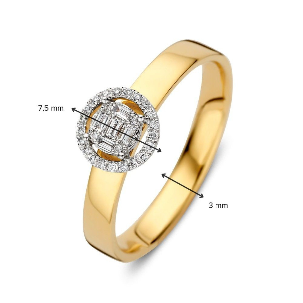 14-karaat gouden ring met ronde witgouden halo gezet met diamanten 0.17 crt