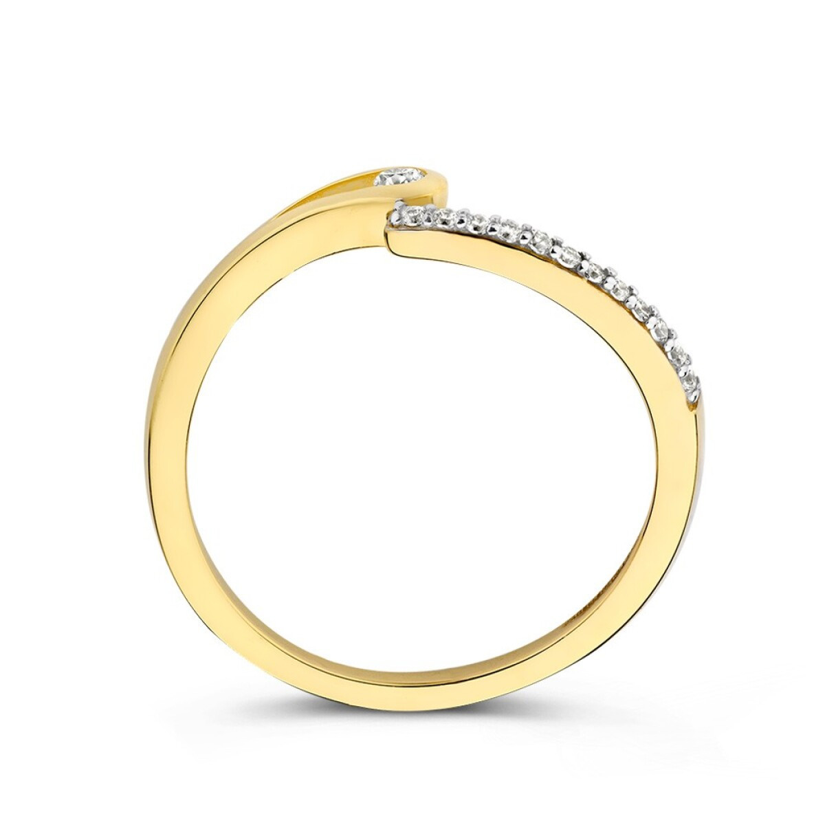 14-karaat gouden ring met ronding en transparante zirkonia's 4.9 mm breed