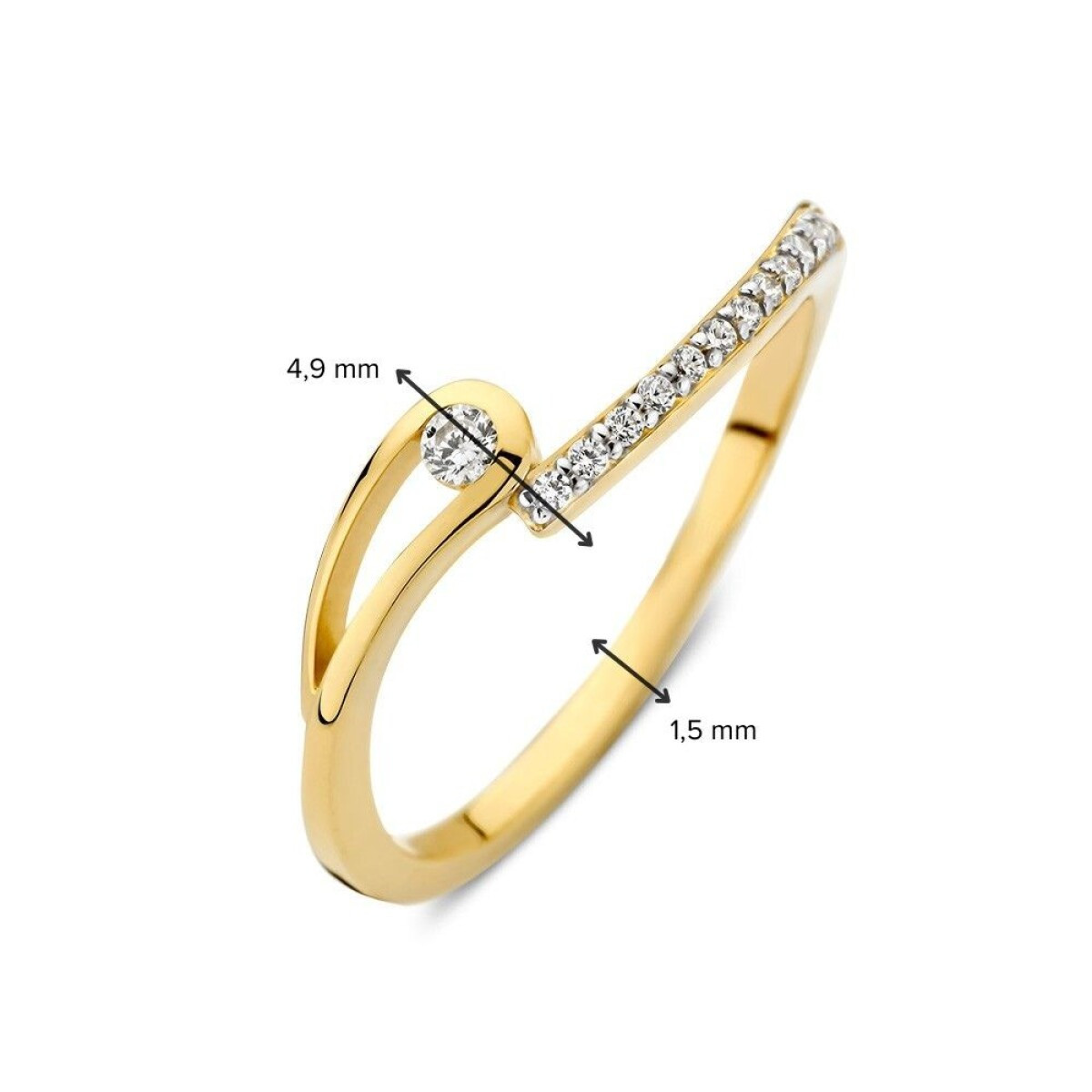 14-karaat gouden ring met ronding en transparante zirkonia's 4.9 mm breed