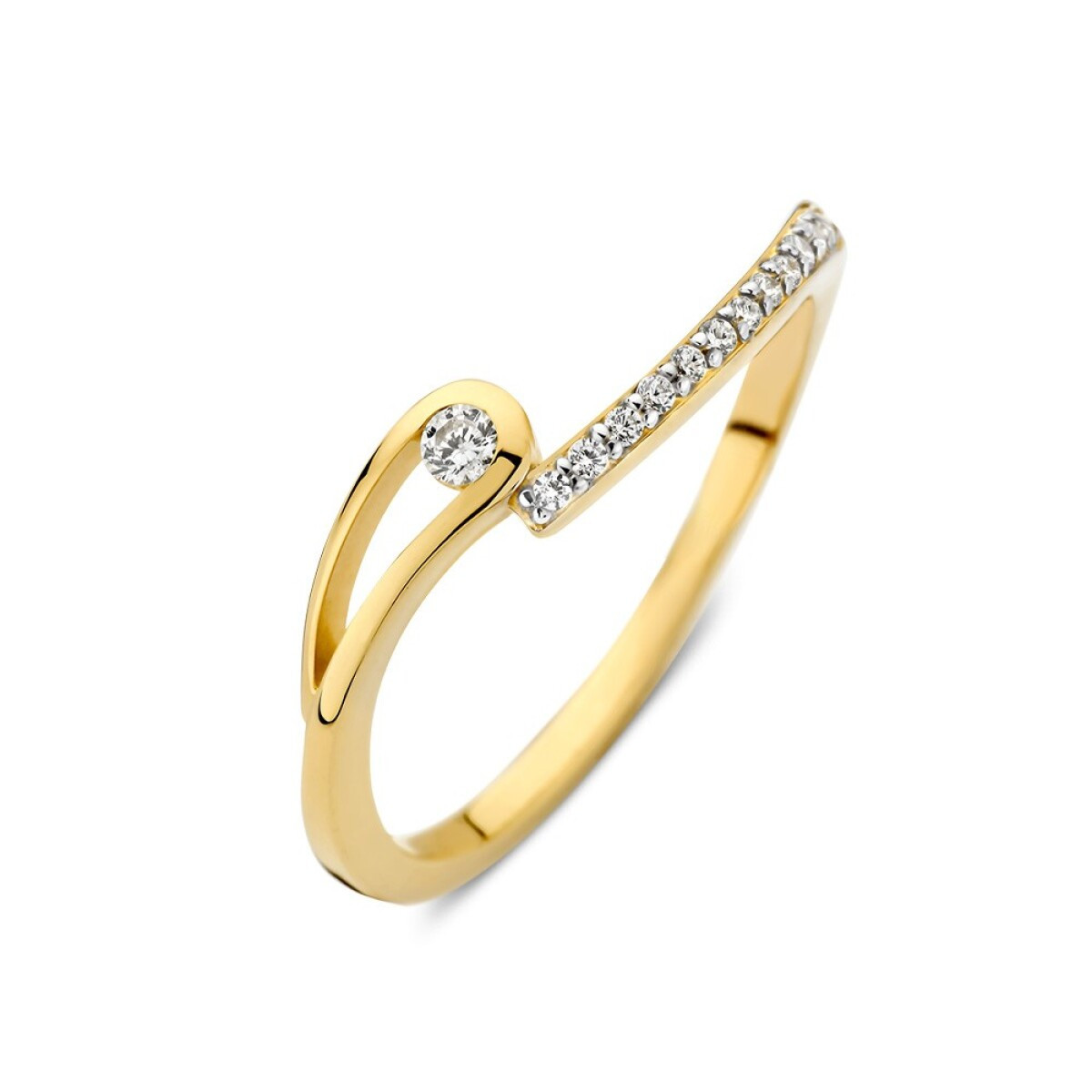 14-karaat gouden ring met ronding en transparante zirkonia's 4.9 mm breed