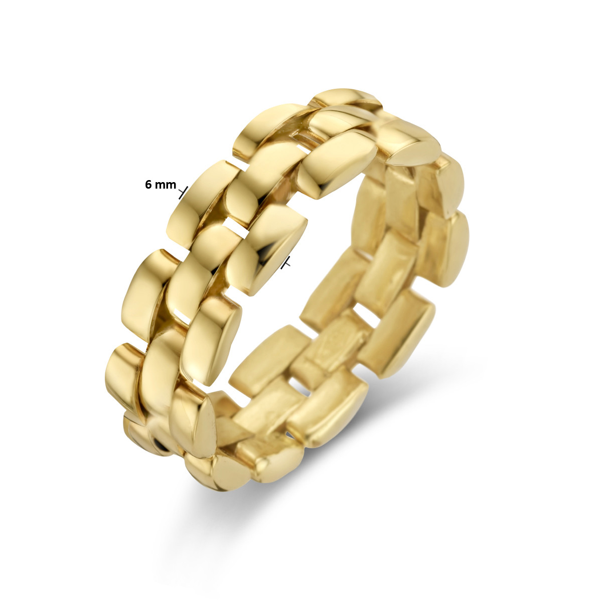 14-karaat gouden ring met schakelmotief 6 mm breed