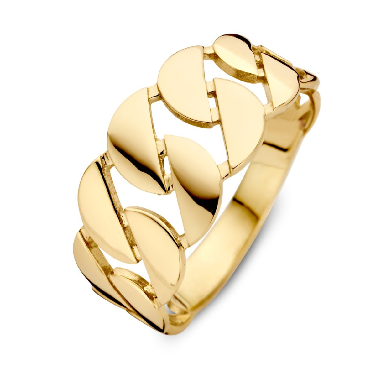 14-karaat gouden ring met schakels in de vorm van halve cirkels