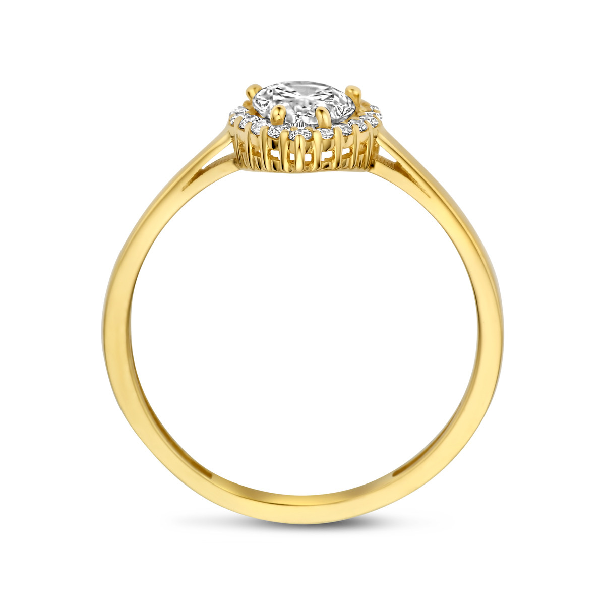14-karaat gouden ring met transparante zirkonia's in pavézetting 9.5 mm breed