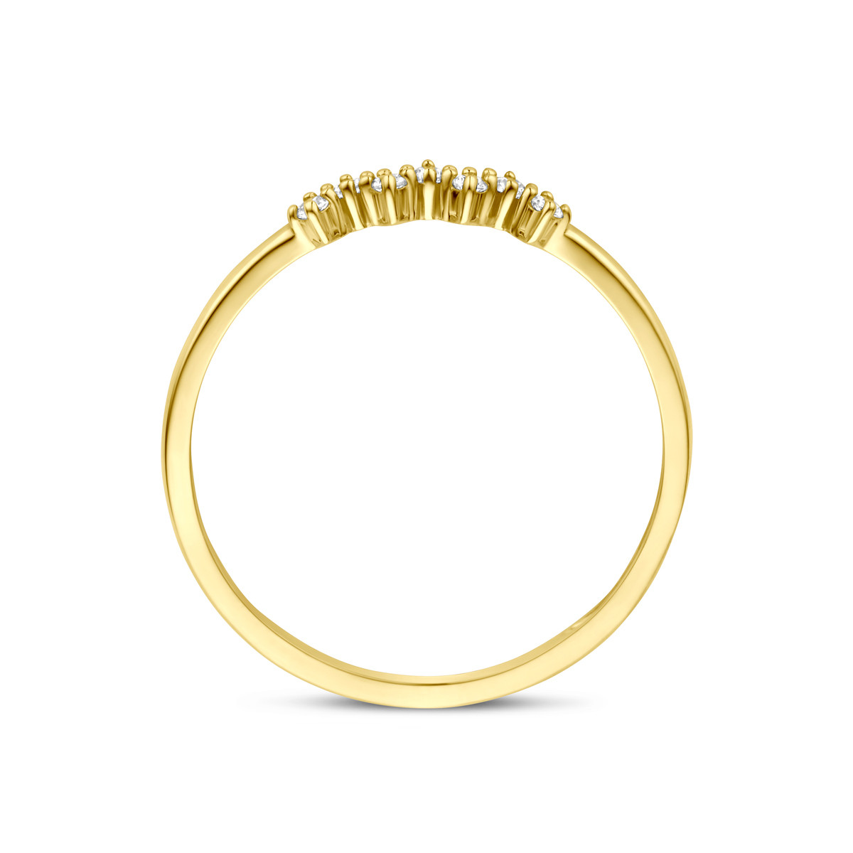 14-karaat gouden ring met transparante zirkonia zigzag patroon 3 mm breed