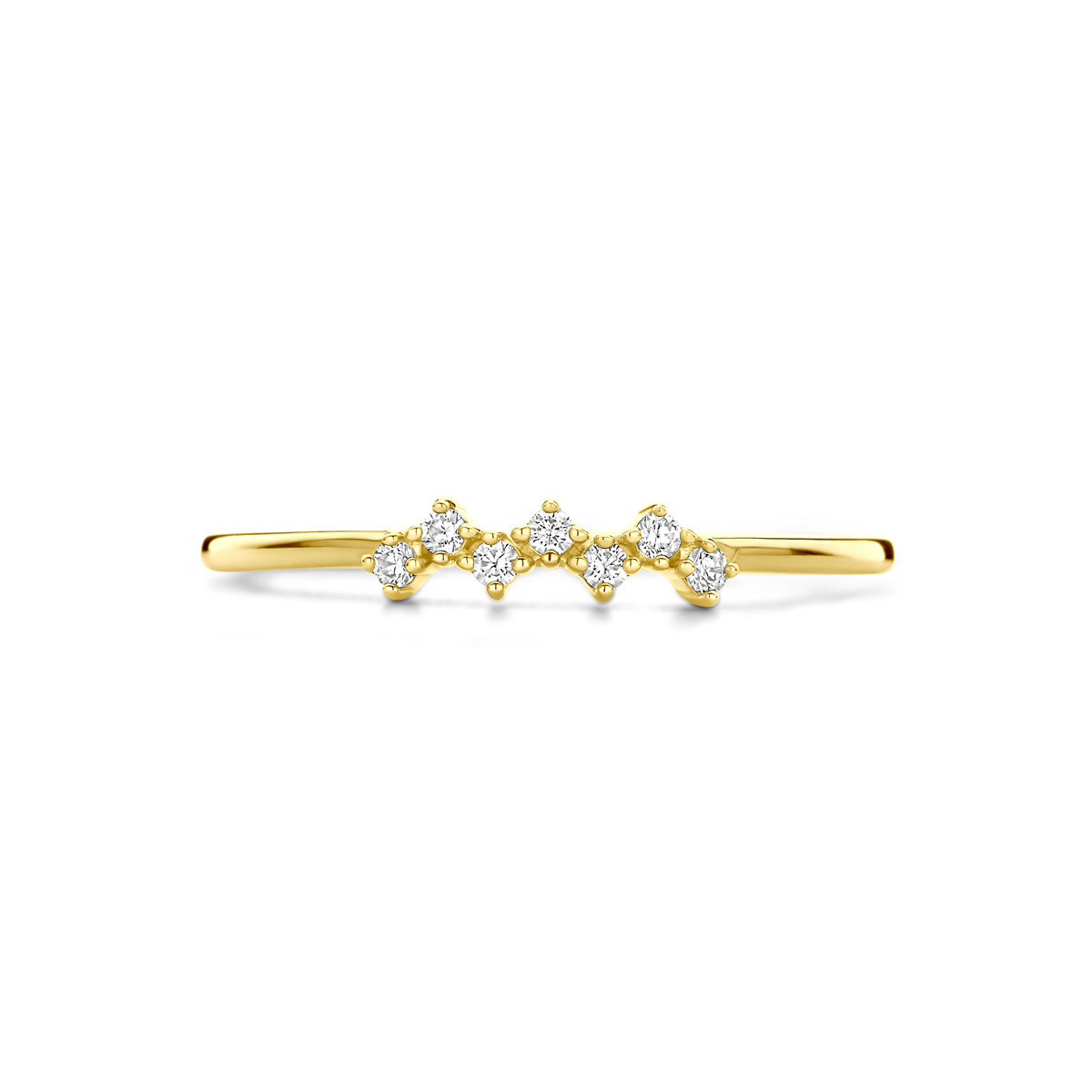 14-karaat gouden ring met transparante zirkonia zigzag patroon 3 mm breed