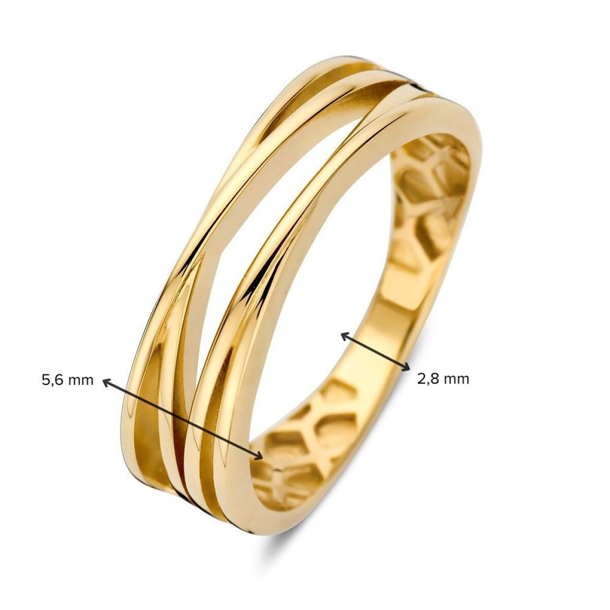 14-karaat gouden ring met vier gladde banen glanzend 5.6 mm breed