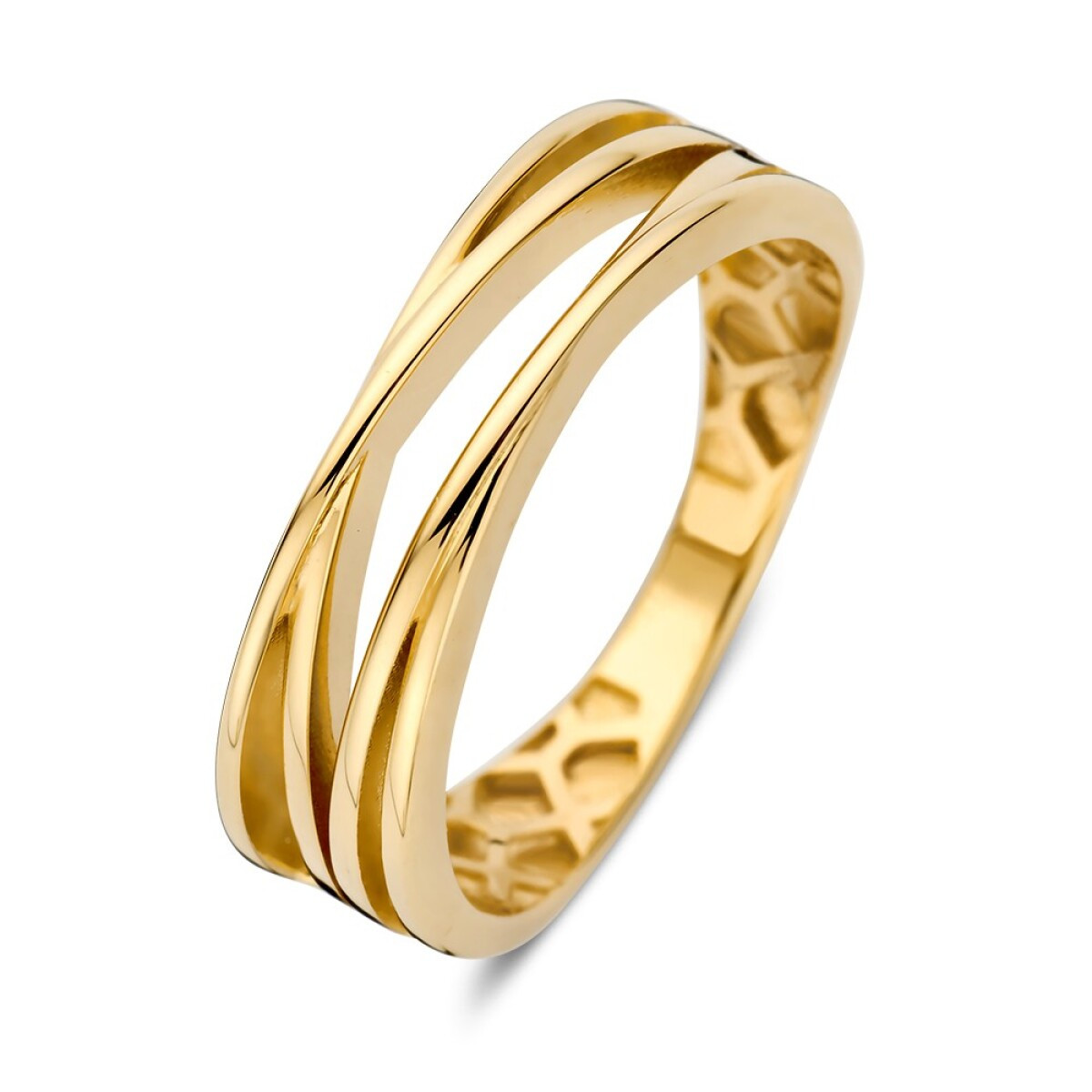 14-karaat gouden ring met vier gladde banen glanzend 5.6 mm breed