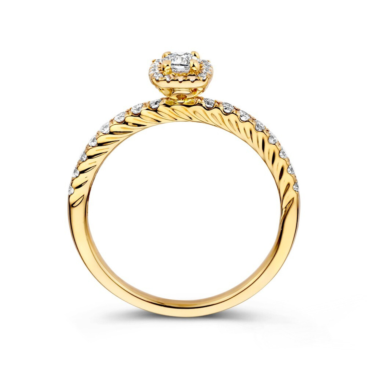 14-karaat gouden ring met vierkante halo van briljant geslepen diamanten 0.53 crt