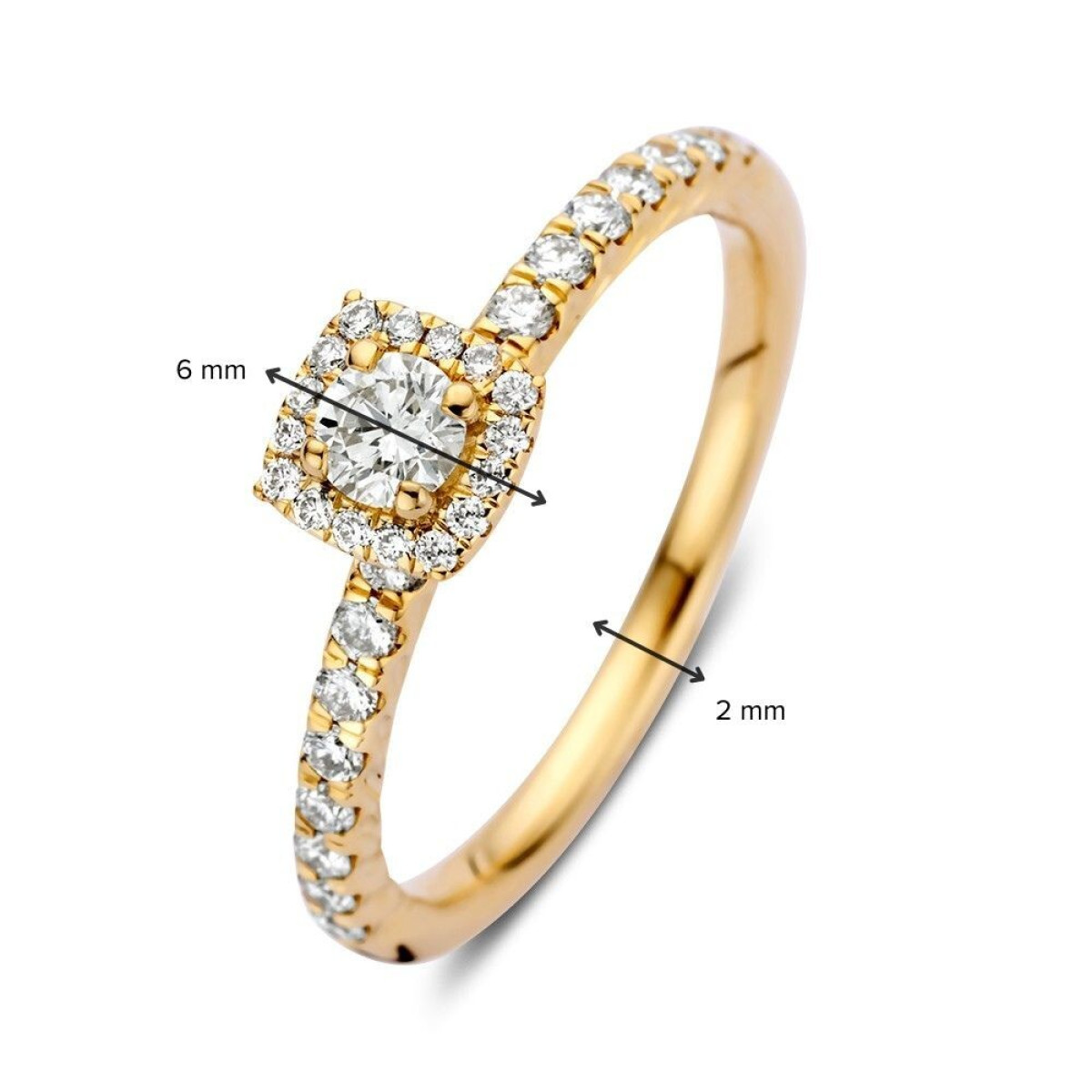 14-karaat gouden ring met vierkante halo van briljant geslepen diamanten 0.53 crt