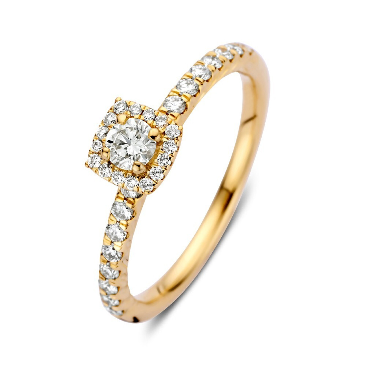 14-karaat gouden ring met vierkante halo van briljant geslepen diamanten 0.53 crt