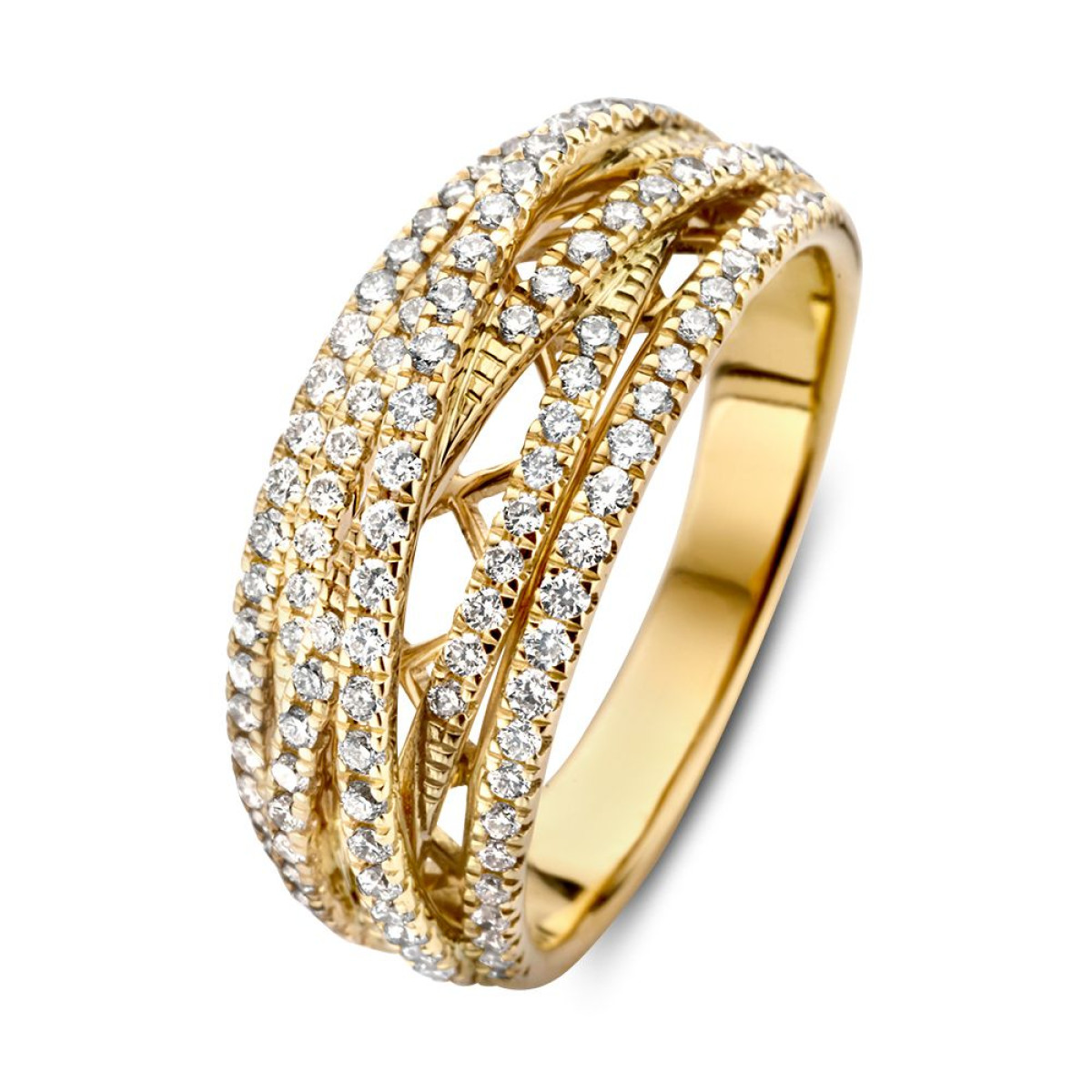 14-karaat gouden ring met zes diamanten banen 0.71 crt